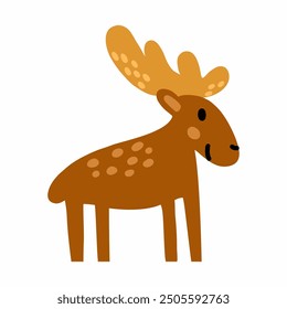 Funny cute moose in doodle style. element of  decor of autumn postcard.