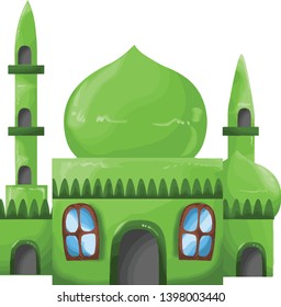 Funny and cute mosque with two towers in cartoon style