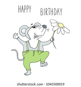 funny cute mouse cartoon style. vector print