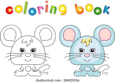 Funny and cute mouse. Vector illustration for children. Coloring book