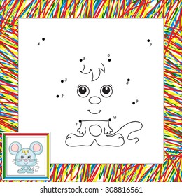 Funny and cute mouse. Vector illustration for kids. Dot to dot game