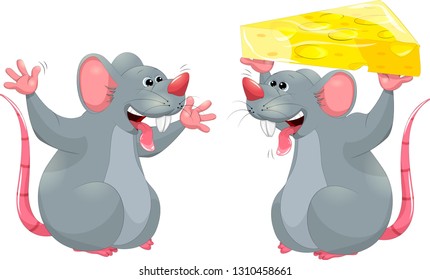 Funny and cute mousi standing and holding a cheese 
