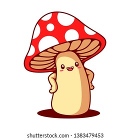 Funny cute mushroom mascot vector illustration with hands around waist - Vector