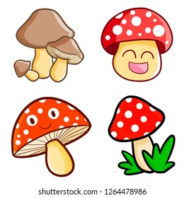 Funny and cute mushroom set - vector.