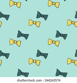 Funny cute new born welcome baby boy bow tie vector seamless pattern on light blue background. Set of isolated elements. Chess grid order pattern.