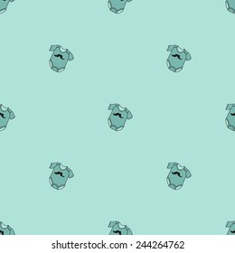 Funny cute new born welcome baby boy bodysuit vector seamless pattern on light blue background. Set of isolated elements. Chess grid order pattern.