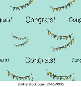 Funny cute new born welcome baby boy inscription and fabric vector seamless pattern on light blue background. Set of isolated elements. Chess grid order pattern.