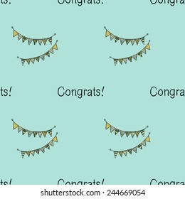 Funny cute new born welcome baby boy inscription and fabric vector seamless pattern on light blue background. Set of isolated elements. Chess grid order pattern.