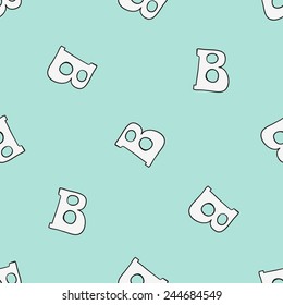Funny cute new born welcome baby boy letter b vector seamless pattern on light blue background. Set of isolated elements. Chess grid order pattern.