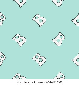 Funny Cute New Born Welcome Baby Boy Letter B Vector Seamless Pattern On Light Blue Background. Set Of Isolated Elements. Chess Grid Order Pattern.