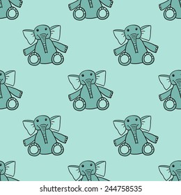 Funny cute new born welcome baby boy toy vector seamless pattern on light blue background. Set of isolated elements. Chess grid order pattern.