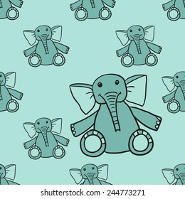 Funny cute new born welcome baby boy toy vector seamless pattern on light blue background. Set of isolated elements. Chess grid order pattern.