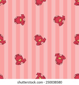 Funny cute new born welcome baby girl bodysuit vector seamless pattern on striped pink background. Set of isolated elements. Chess grid order pattern.