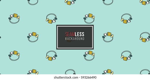 Funny cute new born welcome baby boy rattle vector seamless pattern on light blue background. Backdrop for children nursery, greeting card, web, apps.