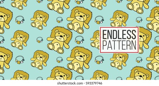 Funny cute new born welcome baby boy rattle and toy vector seamless pattern on light blue background. Backdrop for children nursery, greeting card, web, apps.
