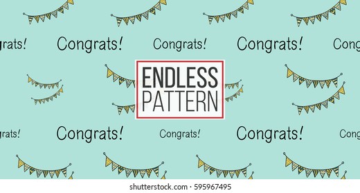 Funny cute new born welcome baby boy inscription and fabric vector seamless pattern on light blue background. Backdrop for children nursery, greeting card, web, apps.