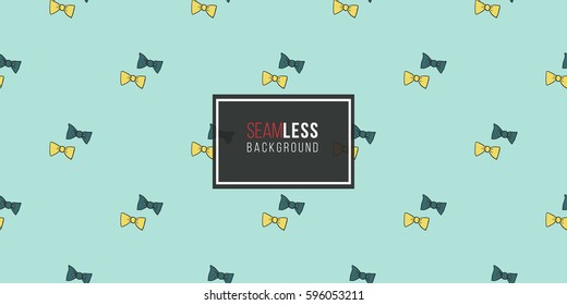 Funny cute new born welcome baby boy bow tie vector seamless pattern on light blue background. Backdrop for children nursery, greeting card, web, apps.