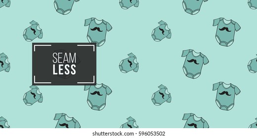 Funny cute new born welcome baby boy bodysuit vector seamless pattern on light blue background. Backdrop for children nursery, greeting card, web, apps.