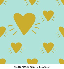 Funny cute new romantic heart vector seamless pattern on light blue background. Set of isolated elements. Chess grid order pattern.