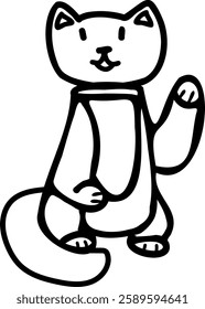 Funny, cute and nice cat. Print, drawing for coloring. Vector illustration. 