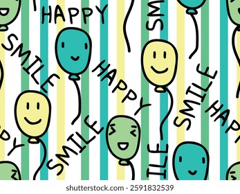 Funny, cute, nice, colorful birthday party. Smiling, happy balloon Seamless vector pattern for design and decoration.