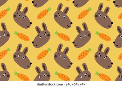 FUNNY, CUTE, NICE, FREUNDLICH UND LOVELY CARTON DONKEY, RABBIT, HARE TIERE MIT ORANGE CARROT. KINDER, KINDER, KINDER, KINDER. SEAMLESS VEKTORSPATTER FÜR DESIGN UND DEKORATION.