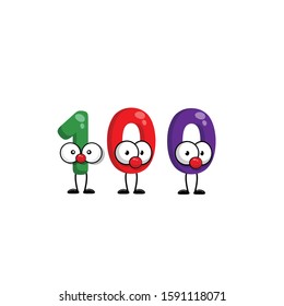 funny cute number 100 with eye in comic style. funny friends character concept. illustration for kids.cartoon style. isolated on white background