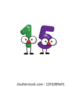 funny cute number 15 with eye in comic style. funny friends character concept. illustration for kids.cartoon style. isolated on white background