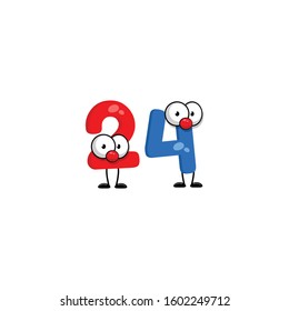 funny cute number 24 with eye in comic style. funny friends character concept. illustration for kids.cartoon style. isolated on white background