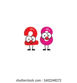 funny cute number 28 with eye in comic style. funny friends character concept. illustration for kids.cartoon style. isolated on white background