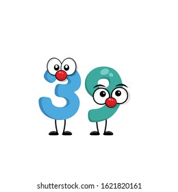 funny cute number 39 with eye in comic style. funny friends character concept. illustration for kids.cartoon style. isolated on white background