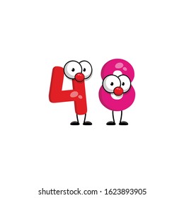 funny cute number 48 character with eye in comic style. funny friends character concept. illustration for kids.cartoon style. isolated on white background