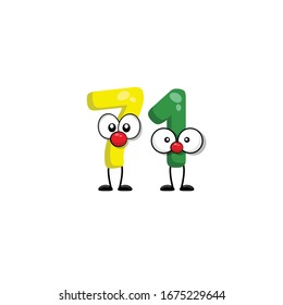 funny cute number 71 with eye in comic style. funny friends character concept. illustration for kids.cartoon style