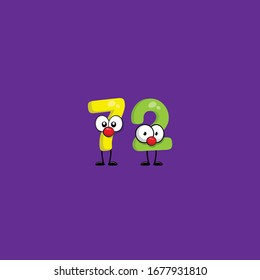 lustige süße Nummer 72 mit Auge im Comic-Stil. lustige Freunde Charakter Konzept. Illustration für Kinder.cartoon-Stil