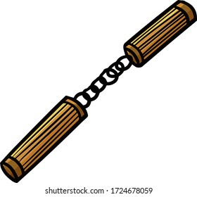 Funny and cute nunchaku in simple doodle style