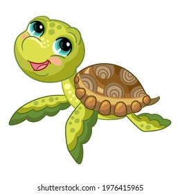 Funny cute ocean cartoon baby turtle. Sea creatures. Cartoon Marine animal character. Vector isolated illustration. For children t-shirt and apparel, print and design, poster, card, sticker, decor