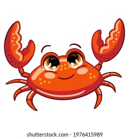 Funny cute ocean cartoon crab. Sea creatures. Cartoon Marine animal character. Vector isolated illustration. For children t-shirt and apparel, print and design, poster, card, sticker, decor