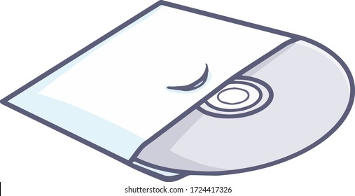 Funny and cute old disc with paper packaging in cartoon style