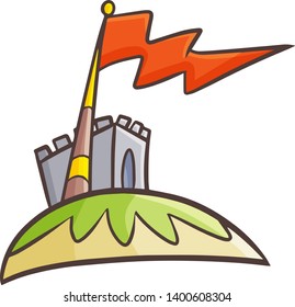 Funny and cute old vintage fortress with flag beside it.