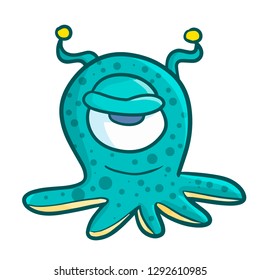 Funny and cute one eye green alien - vector.