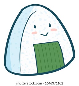 Funny and cute onigiri character smiling happily