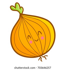 Funny and cute onion character smiling happily - vector.