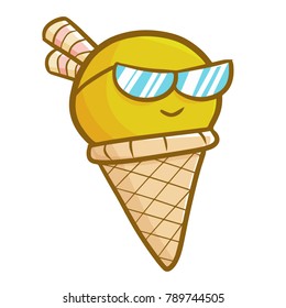 Funny and cute orang ice cream wearing glasses and smiling - vector.
