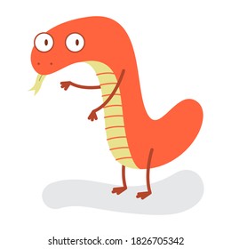 Funny Cute Orange Snake Halloween Monster Flat Design Vector Illustration