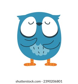 Funny cute owl hugging. Vector icon, bird sticker