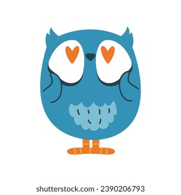 Funny cute owl in love. Vector icon, sticker