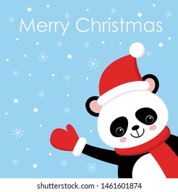 Funny and cute panda wearing Santa s hat for Christmas and smiling