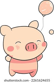 Funny cute parasenok. Vector with smart pink pig..