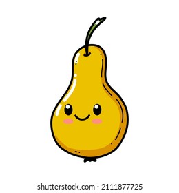 Funny cute pear character. Vector flat pear cartoon kids happy character. Pear fruit concept illustration isolated on green background. 