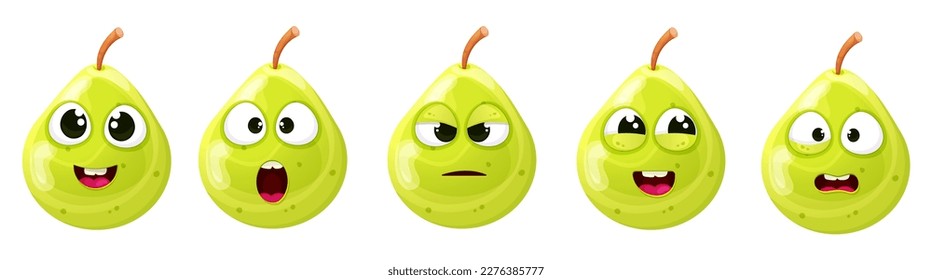 Funny cute pear set with different emotion face.